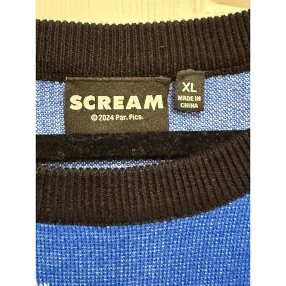 Scream Ghostface Knit Sweater Mens XL Blue Black Horror Movie Graphic Crewneck